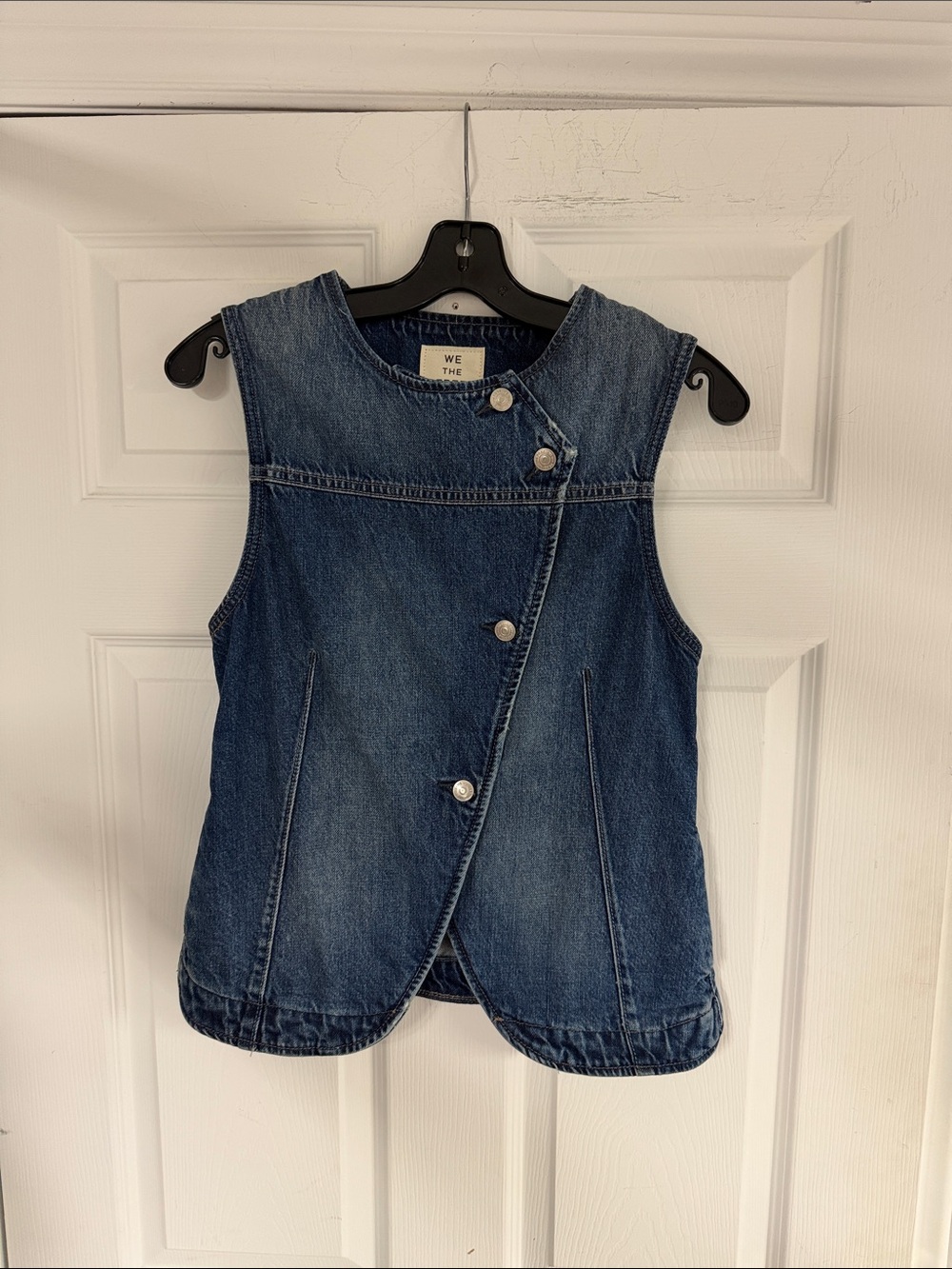 Free People Denim Sleeveless Button-Front Vest - Blue